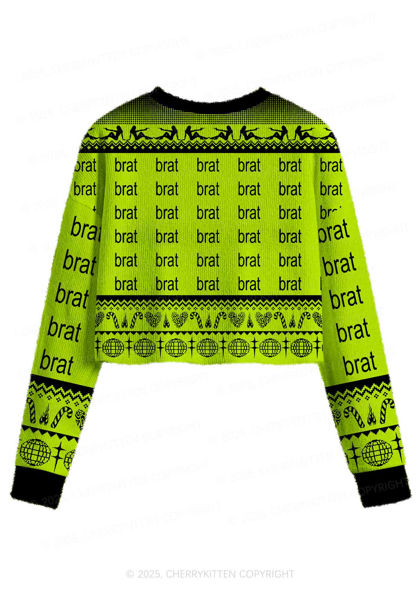 Green Brat Y2K Christmas Crop Knit Sweatshirt Cherrykitten