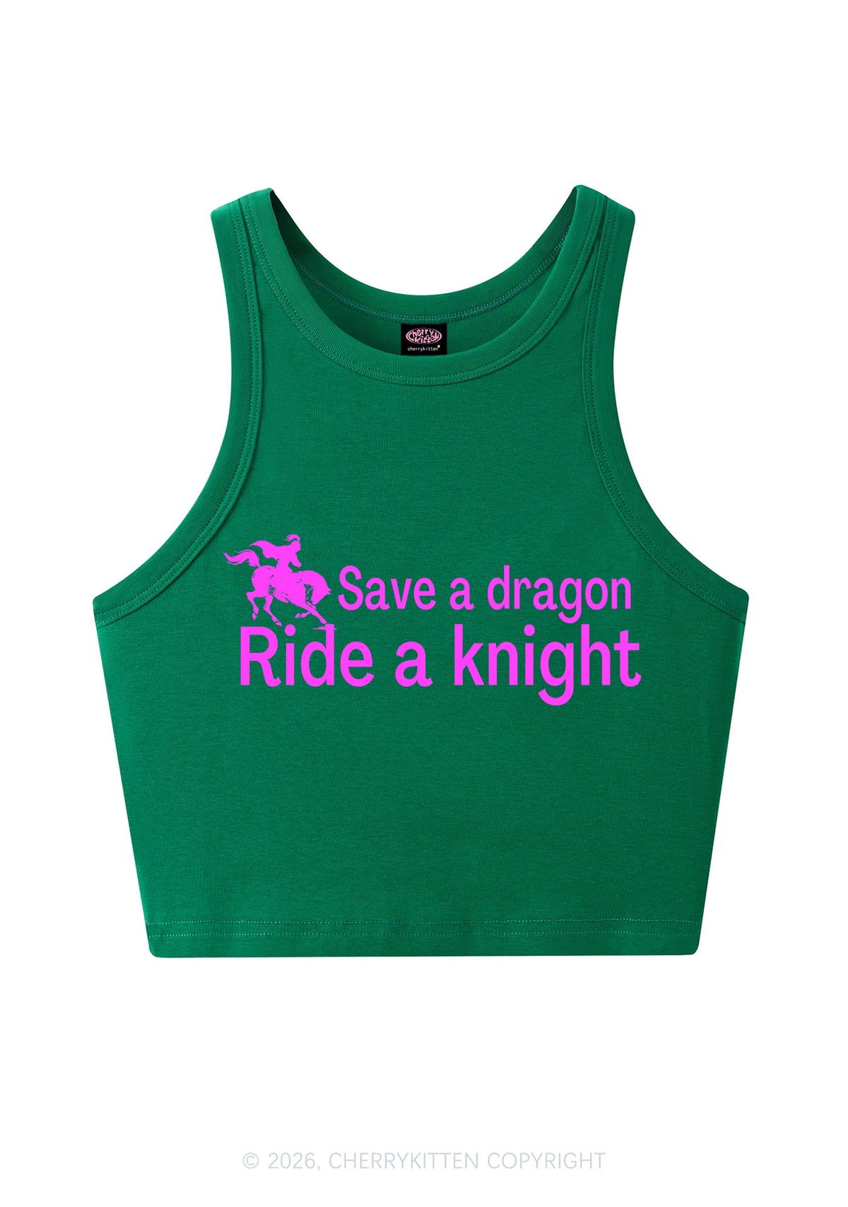 Save Dragon Ride Knight Y2K Crop Tank Top Cherrykitten