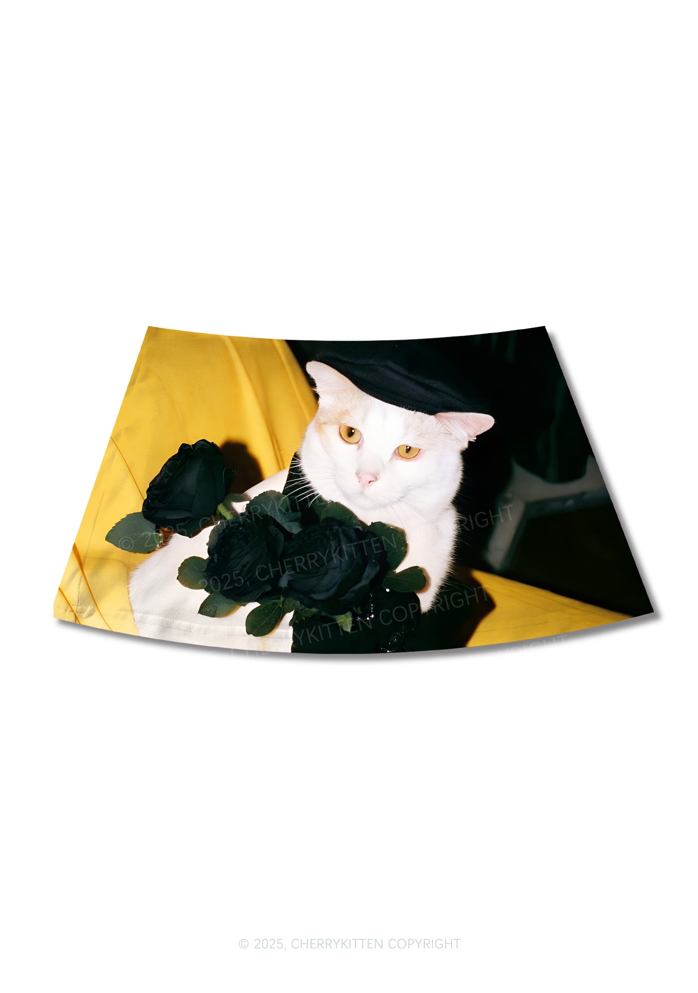 Cat With Black Roses Y2K Print Mini Skirt Cherrykitten