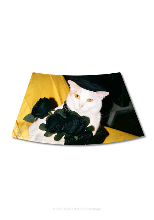 Cat With Black Roses Y2K Print Mini Skirt Cherrykitten