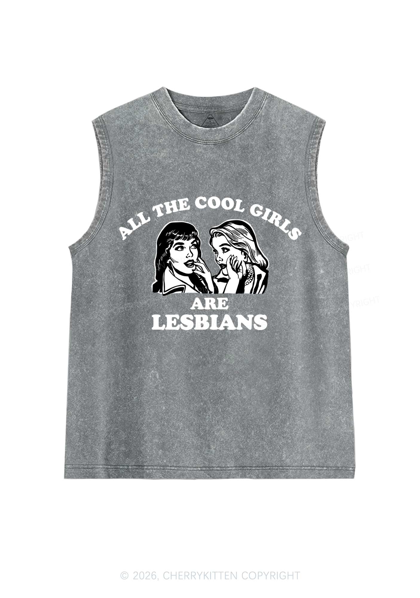 Cool Girls Lesbians Pride Y2K Washed Muscle Tank Cherrykitten