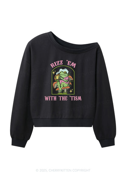 Tism Rizz Frog Y2K Off Shoulder Sweatshirts Cherrykitten