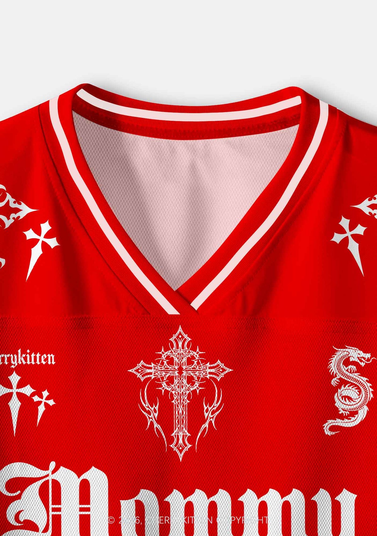 Red Gothic Mommy Needs A Cigarette Y2K Crop Sport Jersey Shirts Cherrykitten
