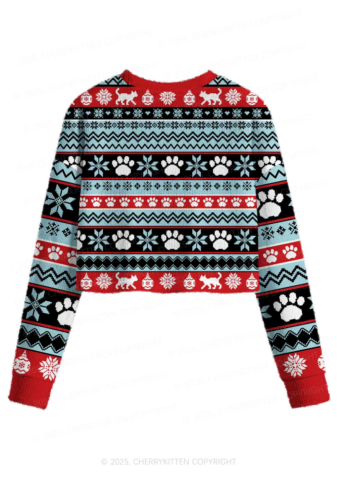 The Cat Lady Y2K Christmas Crop Knit Sweatshirt Cherrykitten