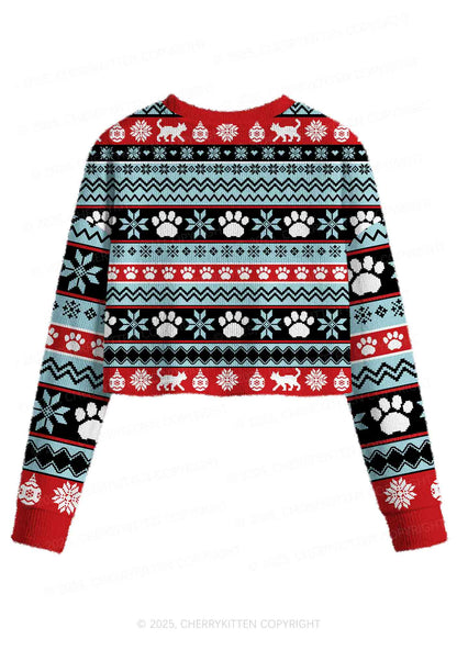 The Cat Lady Y2K Christmas Crop Knit Sweatshirt Cherrykitten