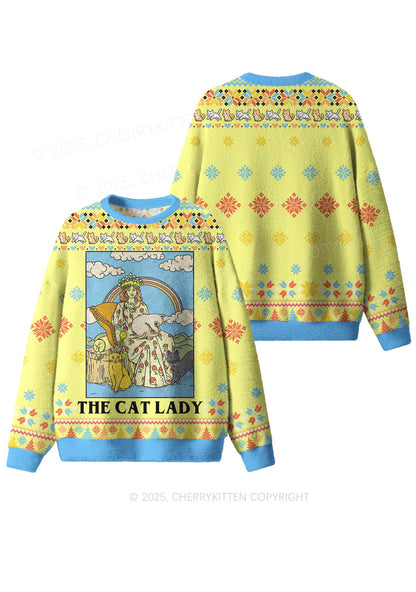 The Cat Lady Y2K Christmas Knit Sweatshirt Cherrykitten