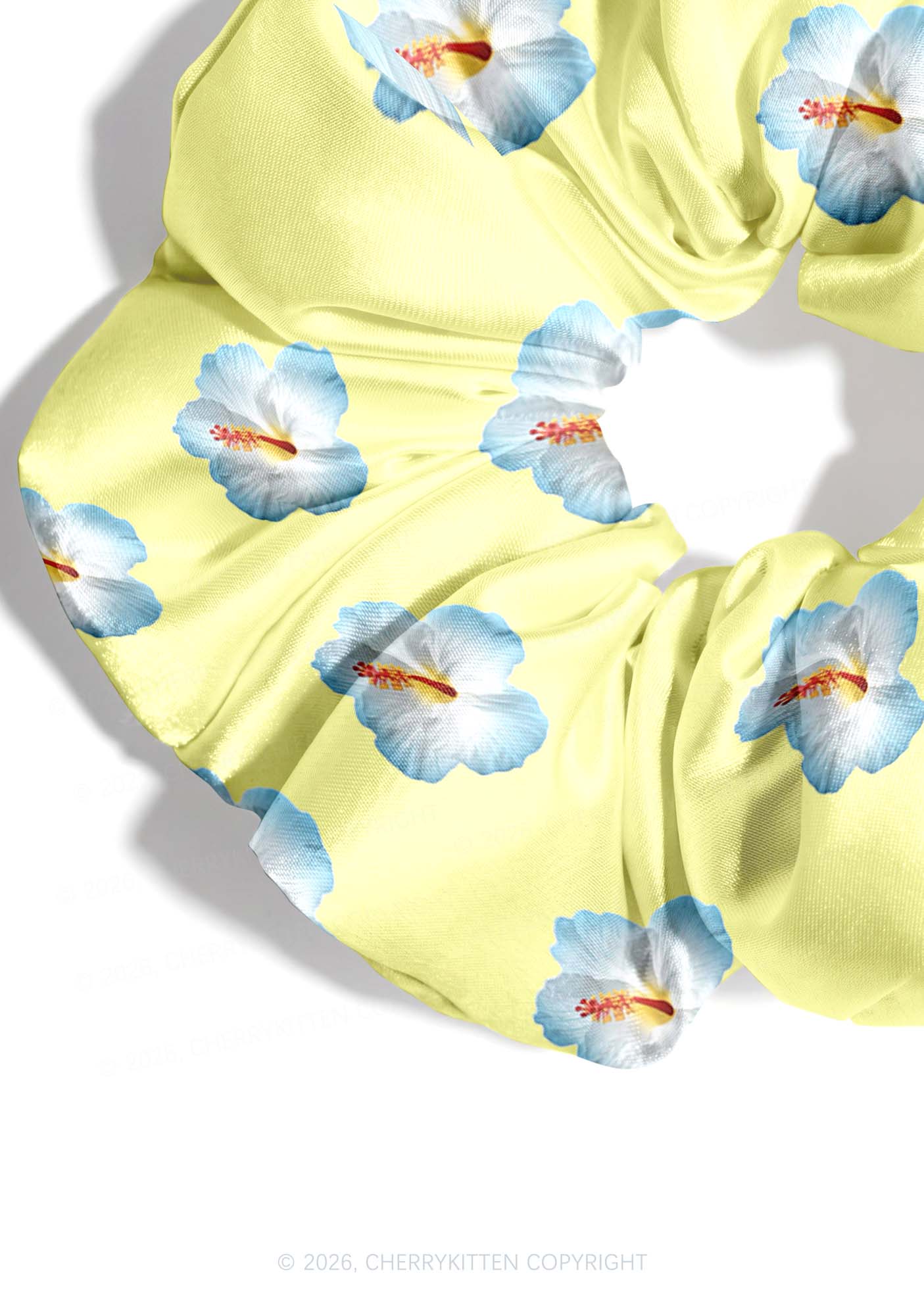 Pale Yellow Hibiscus Y2K Hair Scrunchie Cherrykitten