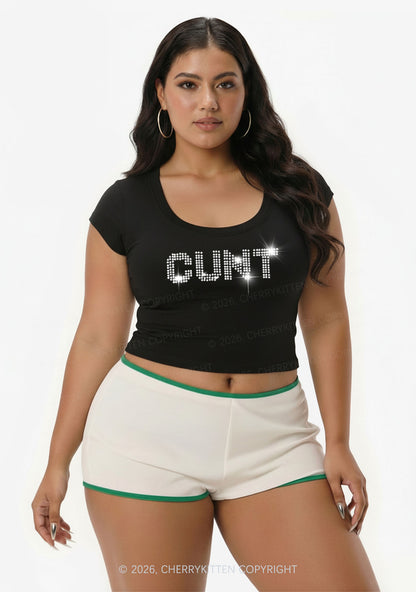 Rhinestone Cxxt Y2K V Neck T Shirts Cherrykitten