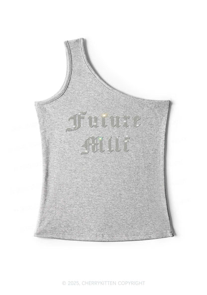 Rhinestone Future Mxxf Y2K One Shoulder Tank Top Cherrykitten