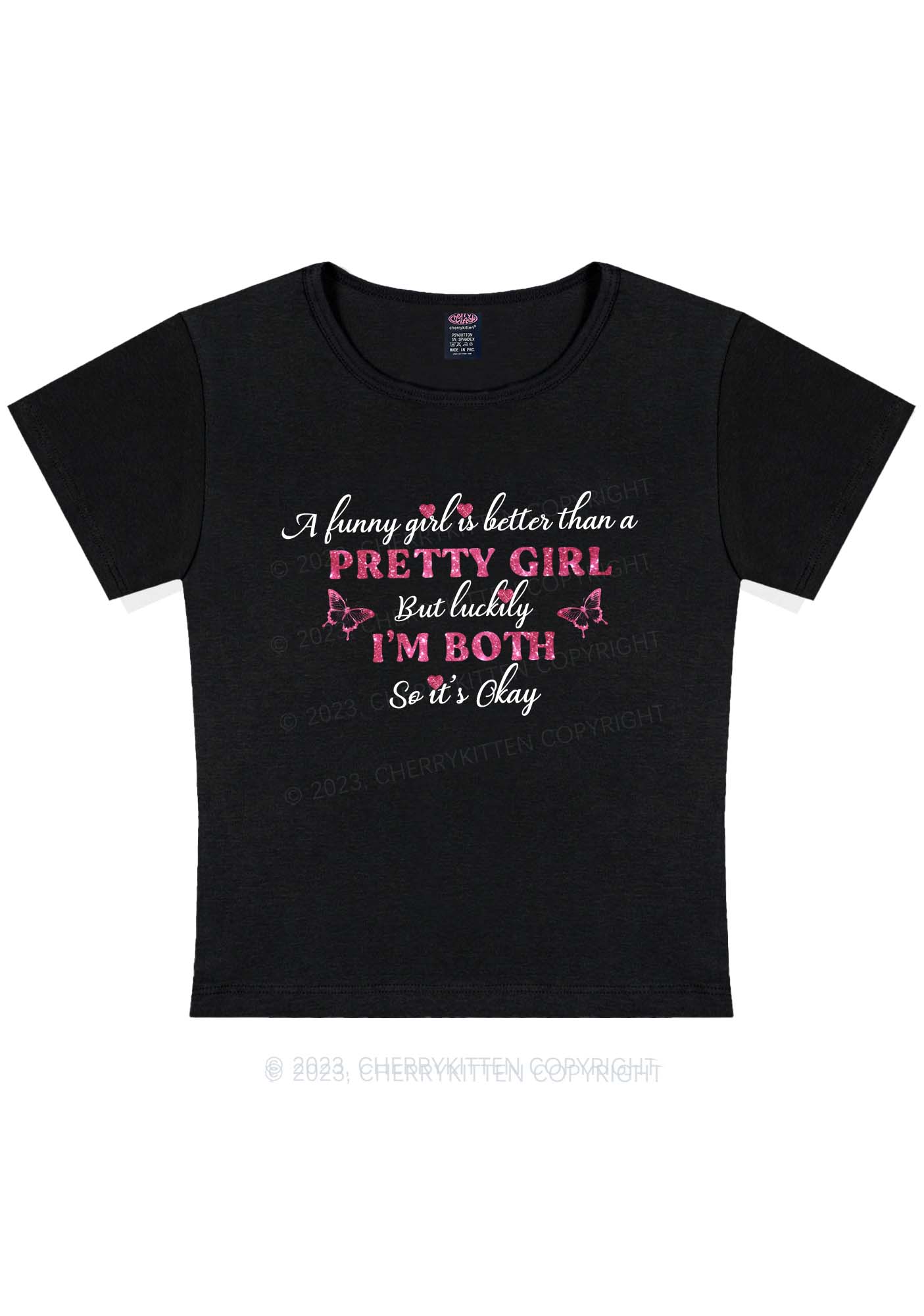 Curvy I'm Funny And Pretty Y2K Baby Tee Cherrykitten