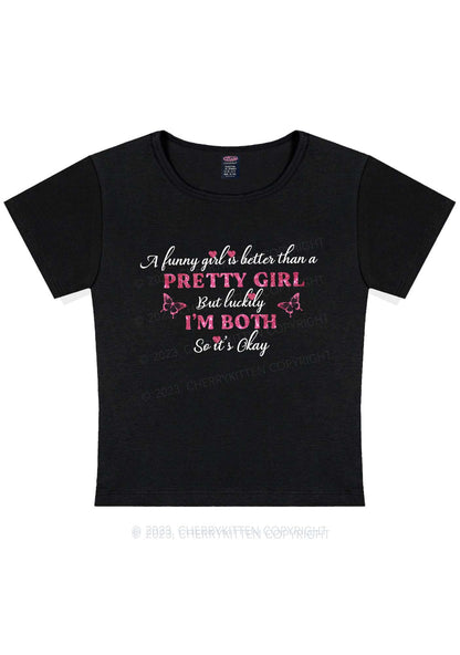 Curvy I'm Funny And Pretty Y2K Baby Tee Cherrykitten
