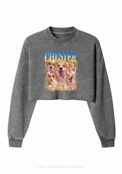 Custom Dog Photo Y2K Crop Washed Sweatshirts Cherrykitten