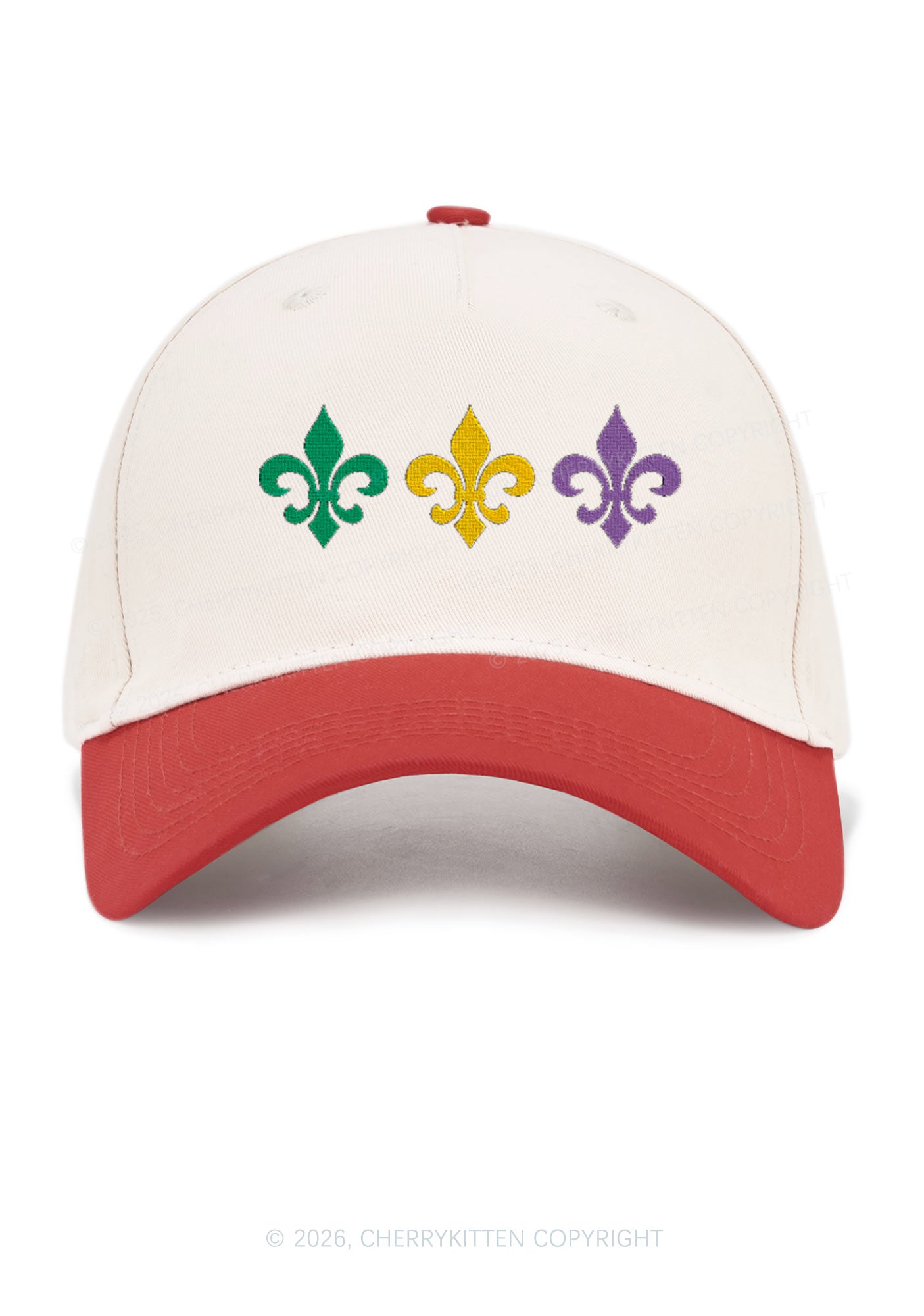 Embroidered Mardi Gras Fleur De Lis Trio Y2K Color Block Baseball Cap Cherrykitten