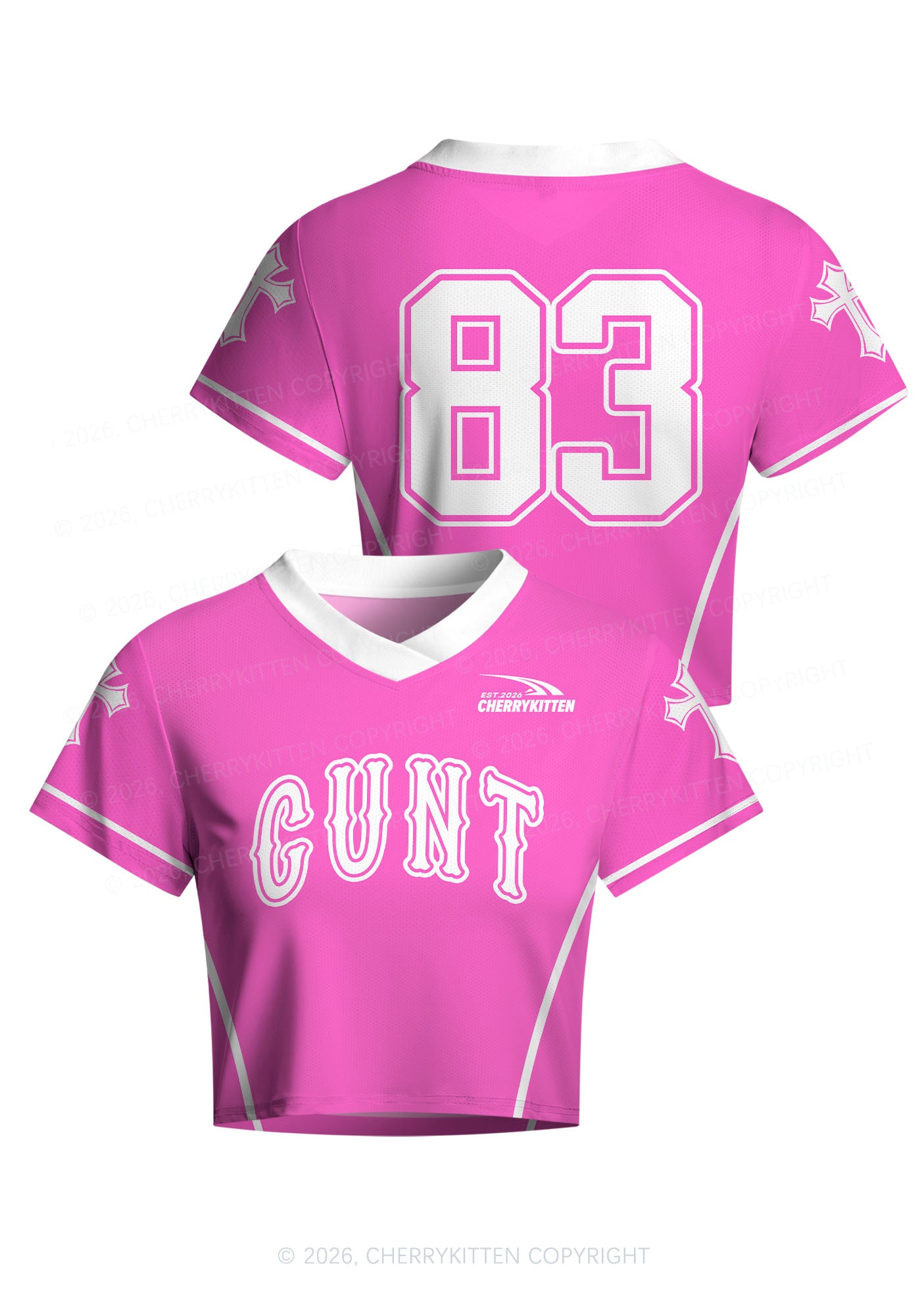 Pink Cxxt Y2K Crop Football Jersey Shirts Cherrykitten
