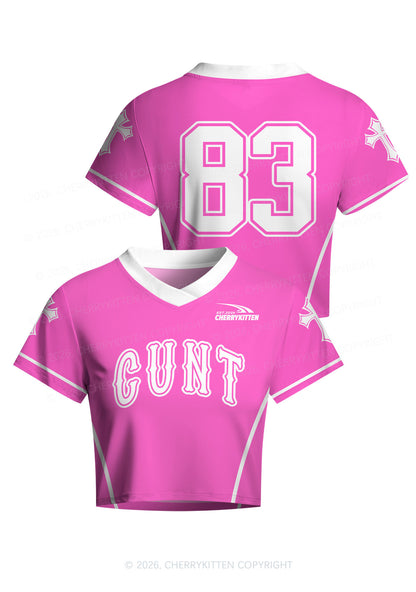 Pink Cxxt Y2K Crop Football Jersey Shirts Cherrykitten