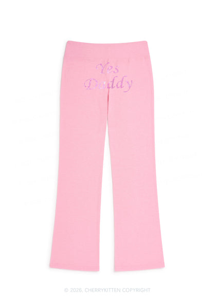 Rhinestone Yes Daddy Y2K Low Rise Drawstring Flare Pants Cherrykitten