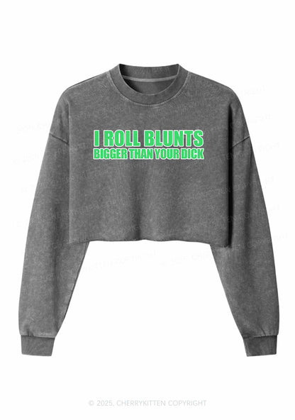 I Roll Blunts Y2K Crop Washed Sweatshirts Cherrykitten