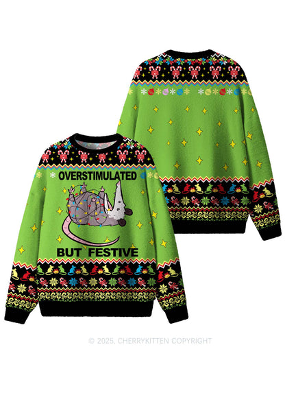 Overstimulated But Festive Y2K Christmas Knit Sweatshirt Cherrykitten