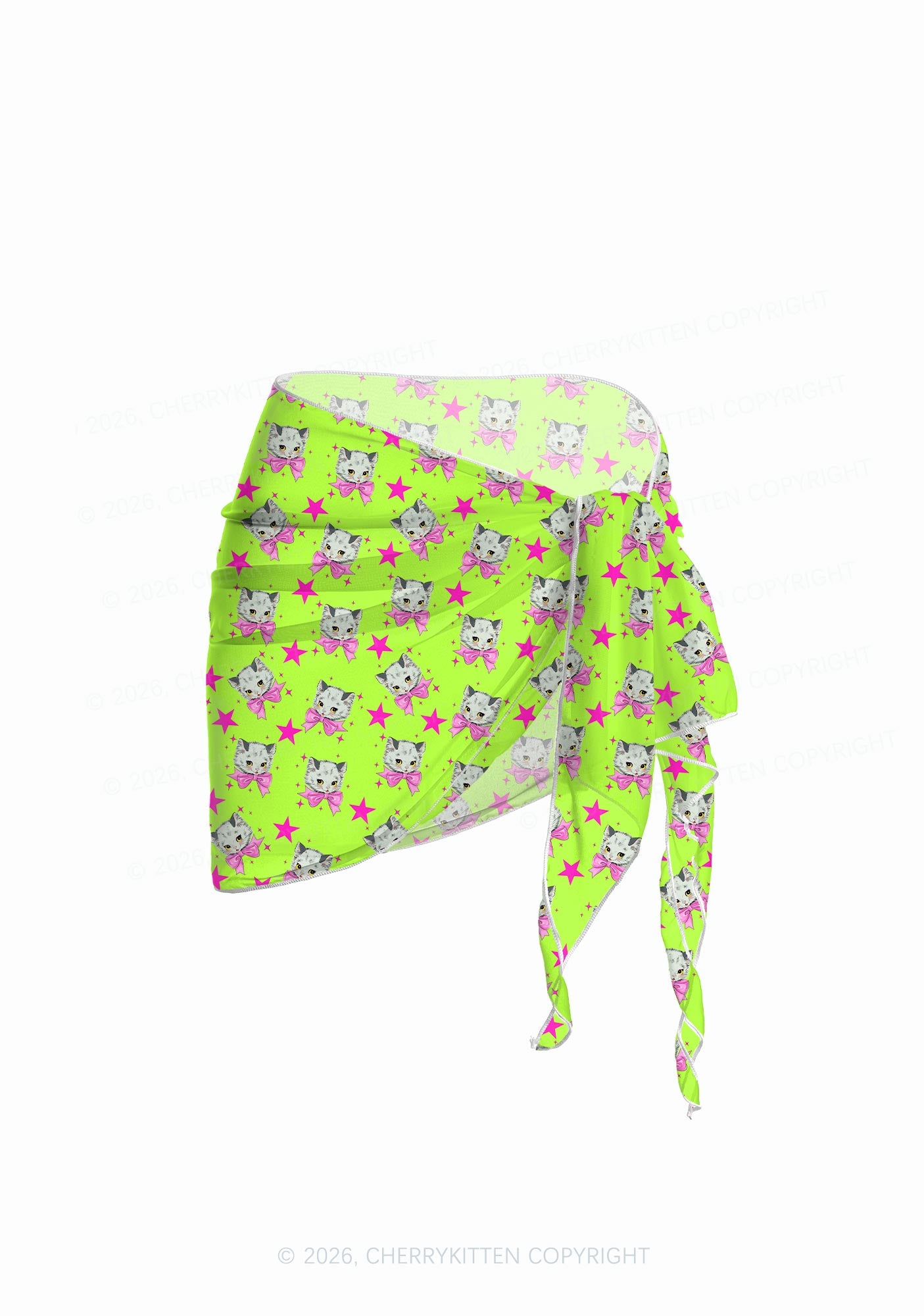 Pink Bow Cats Star Y2K Print Bikini Set Cherrykitten