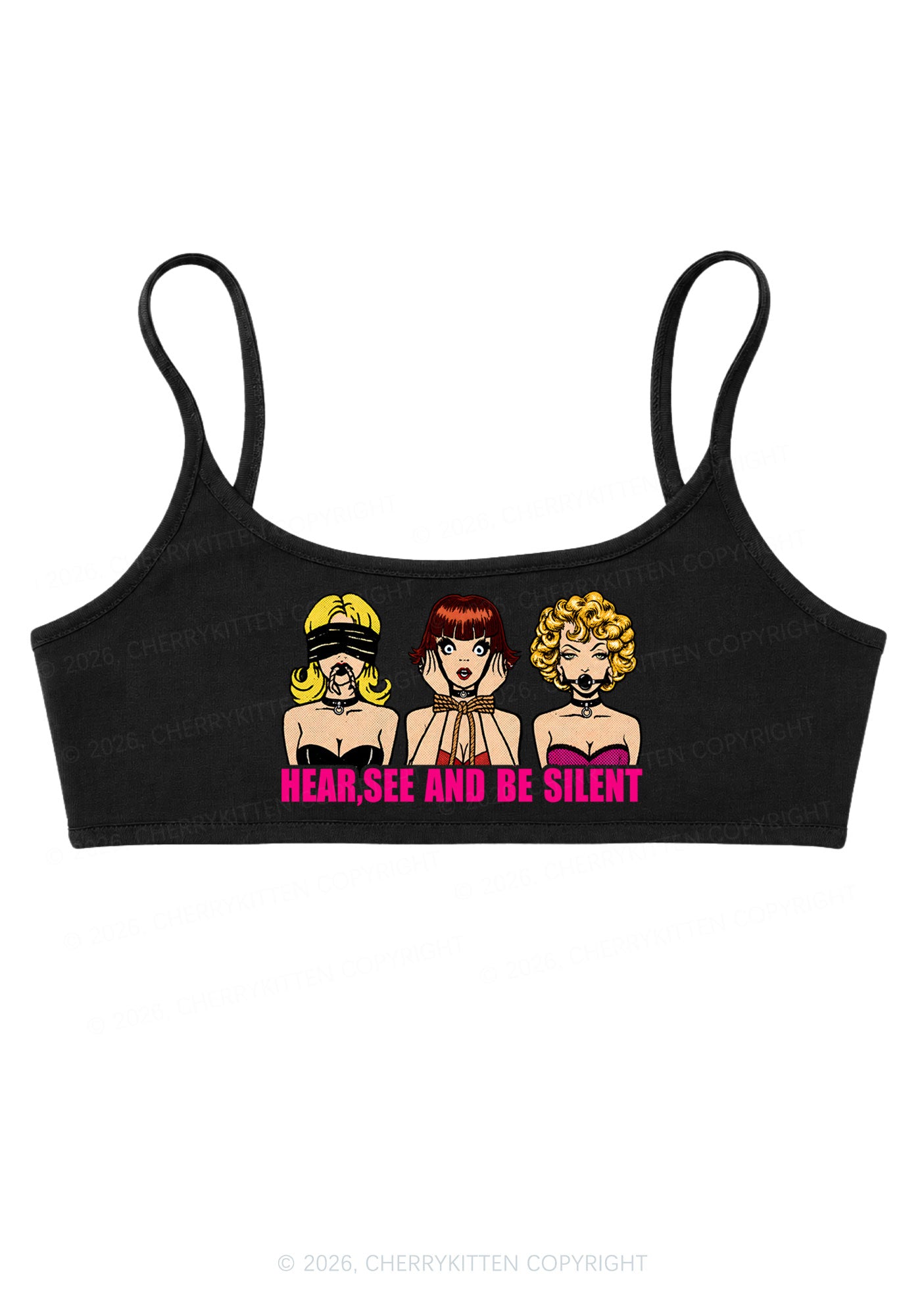 Hear See Be Silent Y2K Super Crop Cami Cherrykitten