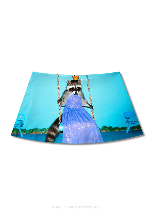 Princess Raccoon Y2K Print Mini Skirt Cherrykitten