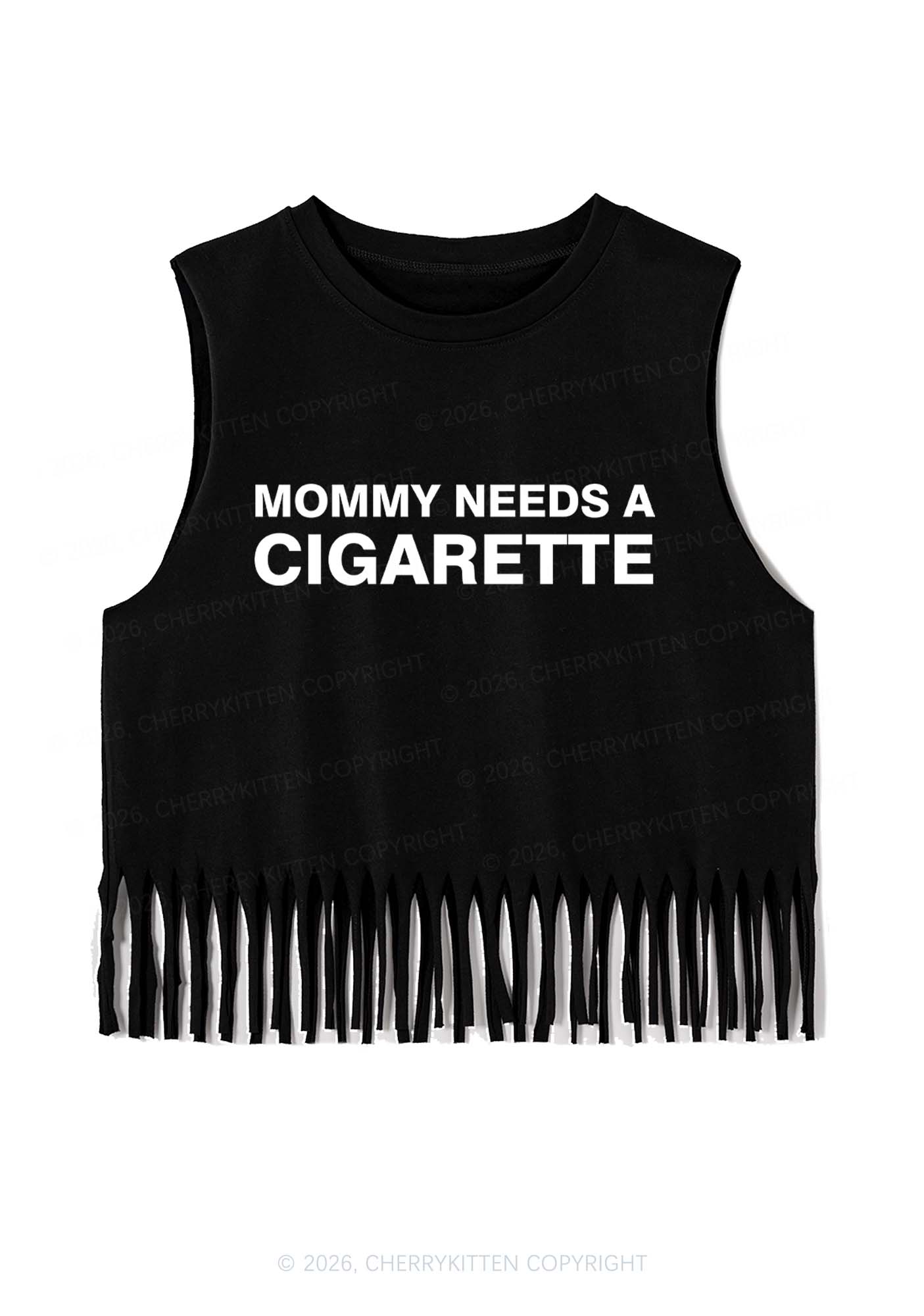 Mommy Needs A Cigarette Y2K Fringe Tank Top Cherrykitten