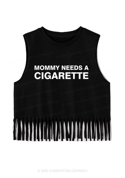 Mommy Needs A Cigarette Y2K Fringe Tank Top Cherrykitten