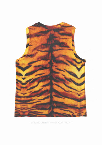 Wild Tiger Texture Y2K Mesh Muscle Tank Cherrykitten