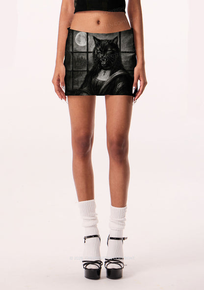 Halloween Moon Night Werewolf Y2K Print Mini Skirt Cherrykitten