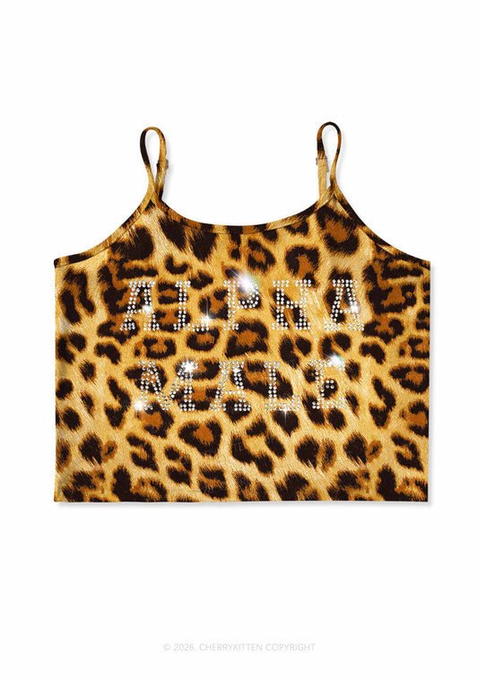 Rhinestone Alpha Male Y2K Brown Leopard Print Cami Crop Top Cherrykitten