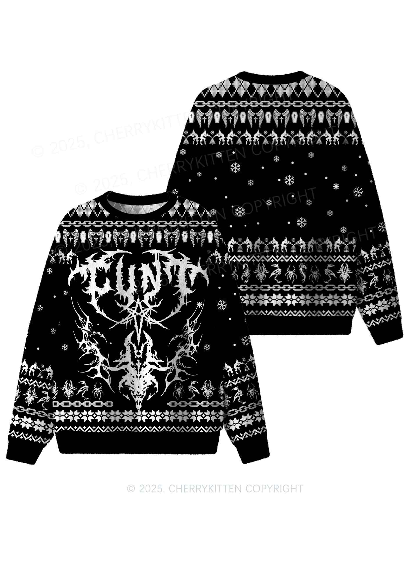 Black Punk Cxxt Y2K Christmas Knit Sweatshirt Cherrykitten