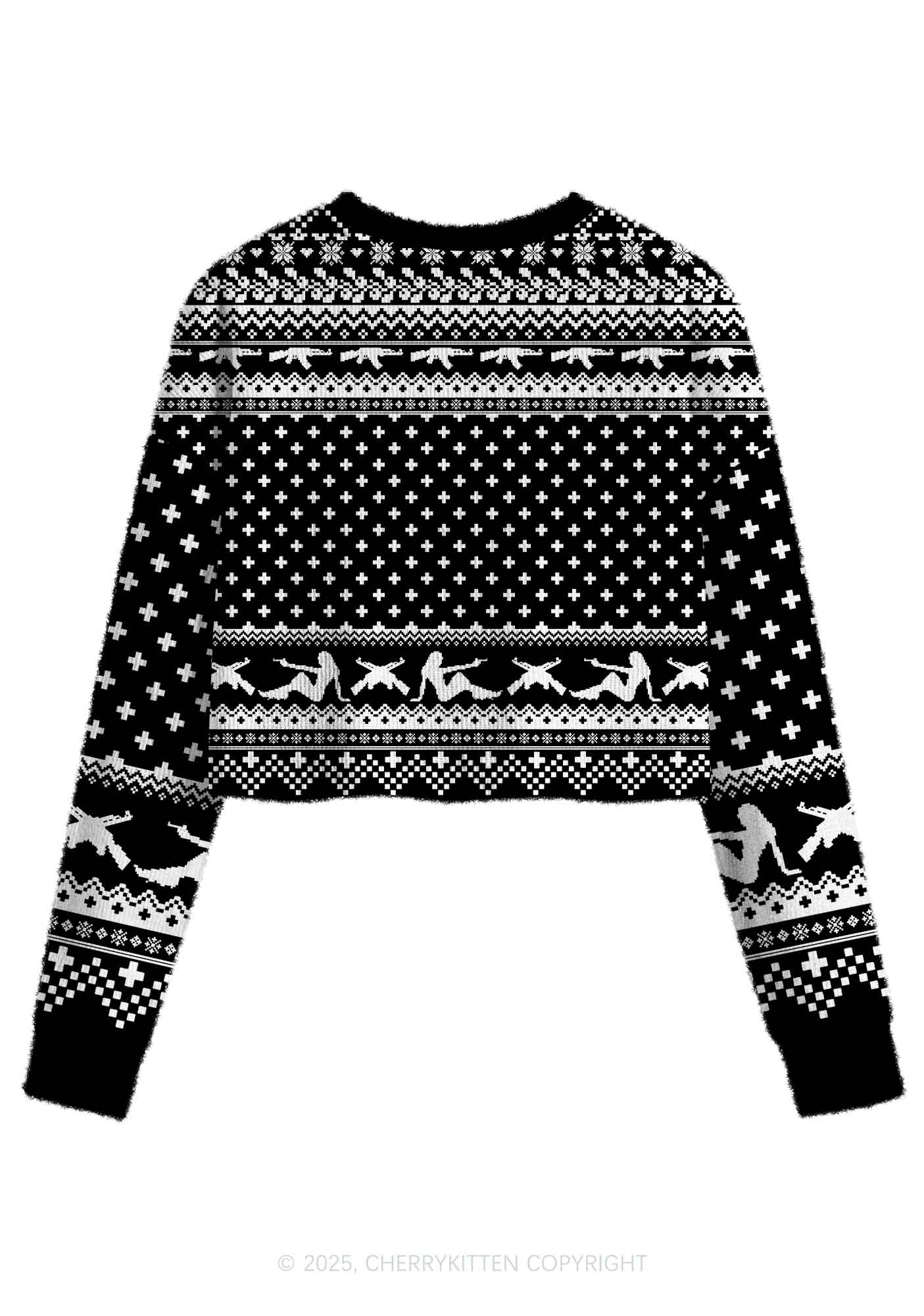 Black Cxxt Y2K Christmas Crop Knit Sweatshirt Cherrykitten