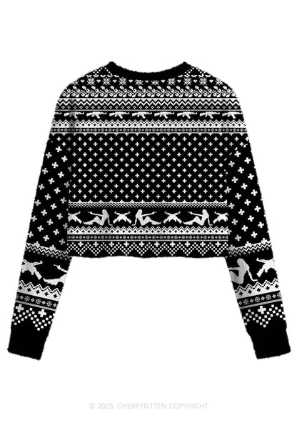 Black Cxxt Y2K Christmas Crop Knit Sweatshirt Cherrykitten