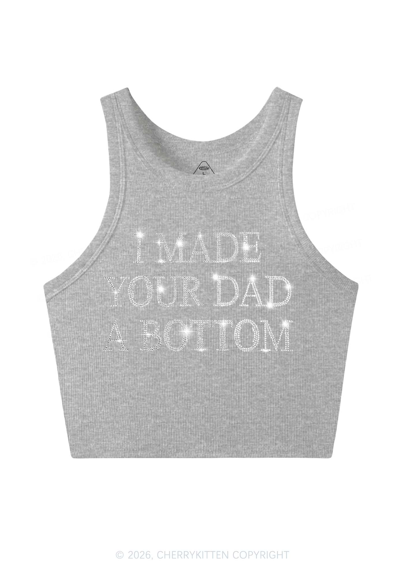Rhinestone Made Your Dad A Bottom Pride Y2K Crop Tank Top Cherrykitten
