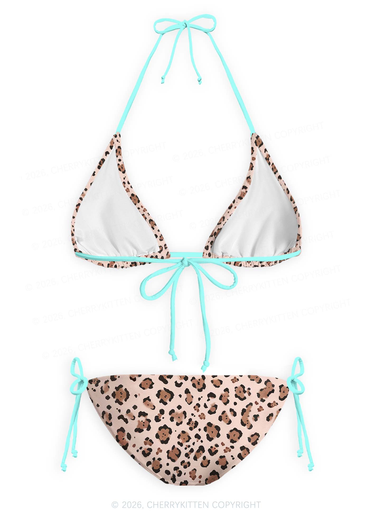 Mint Leopard Y2K Print Bikini Set Cherrykitten