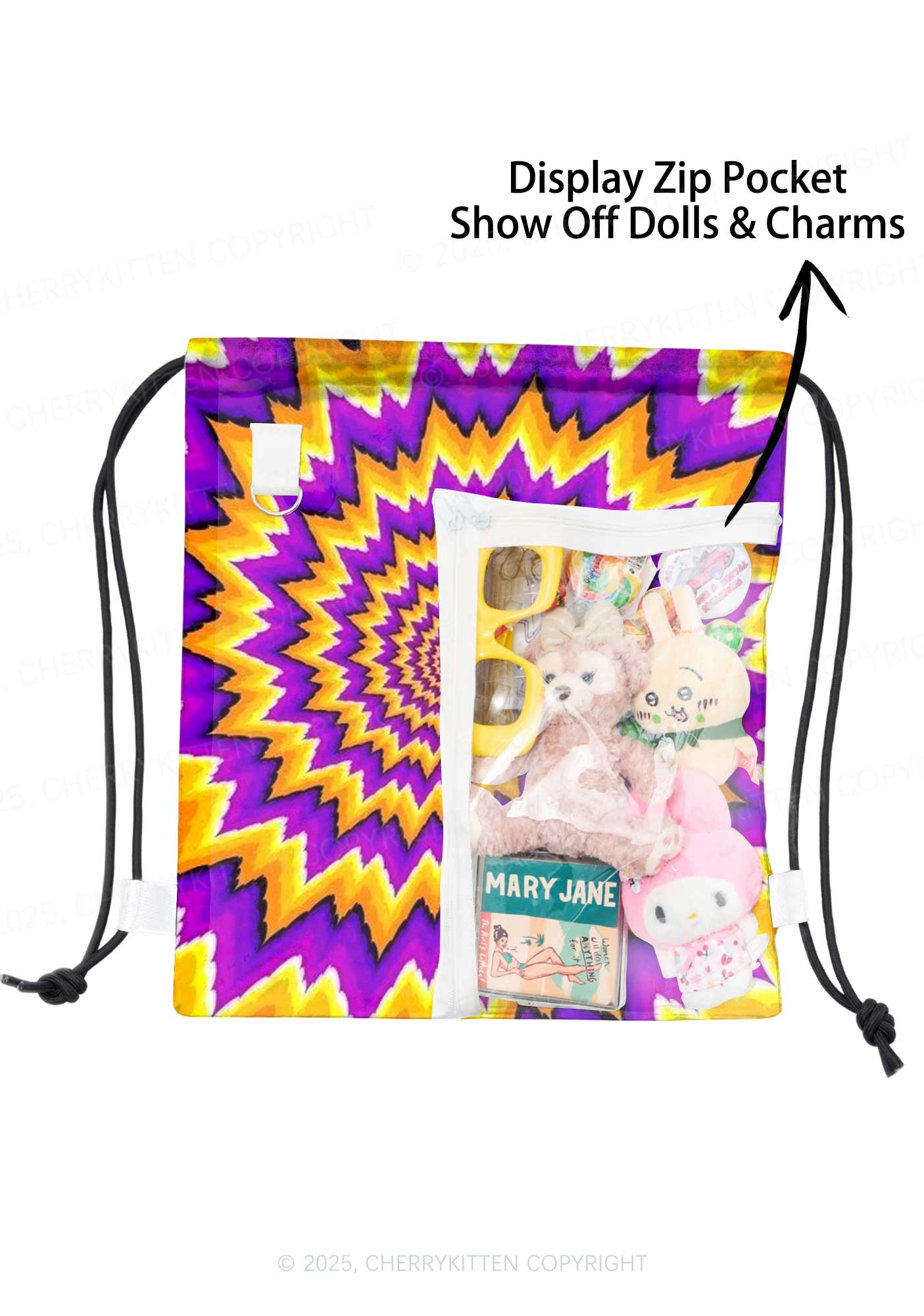 Yellow Purple Optical Illusion Y2K Drawstring Itabag Backpack Cherrykitten