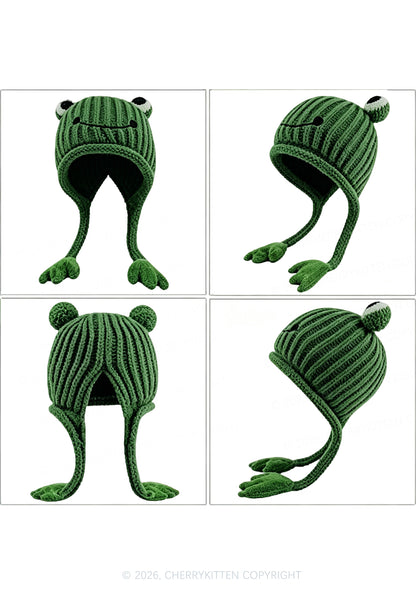 Frog Earflap Y2K Knitted Hat Cherrykitten