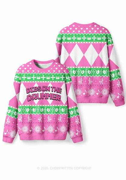 Dibs On The Drummer Y2K Christmas Knit Sweatshirt Cherrykitten