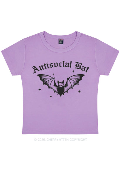 Halloween Antisocial Bat Y2K Baby Tee Cherrykitten