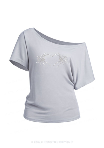 Rhinestone Skull Spider Y2K Off Shoulder Tee Cherrykitten