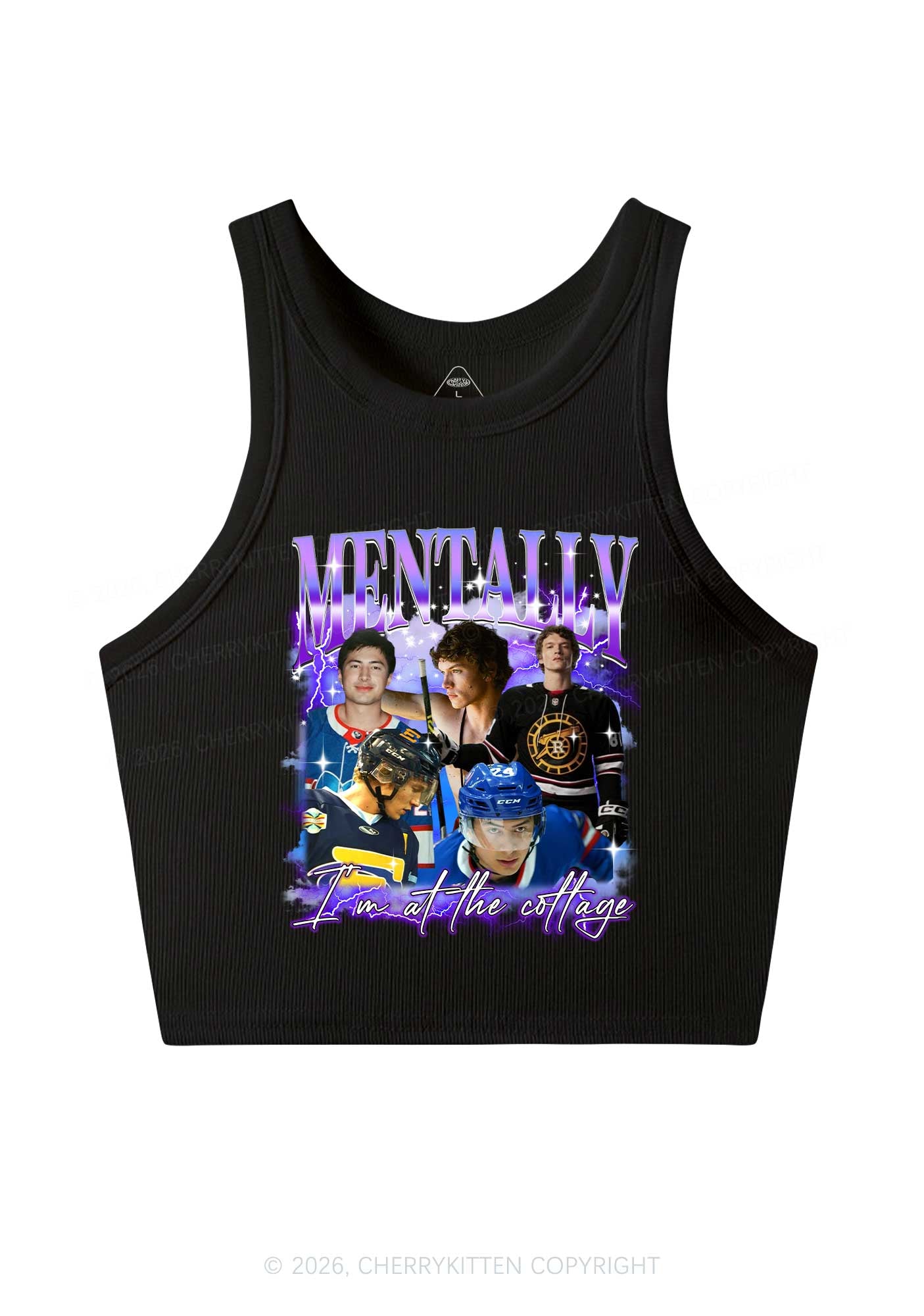 Purple Mentally At The Cottage HR Y2K Crop Tank Top Cherrykitten