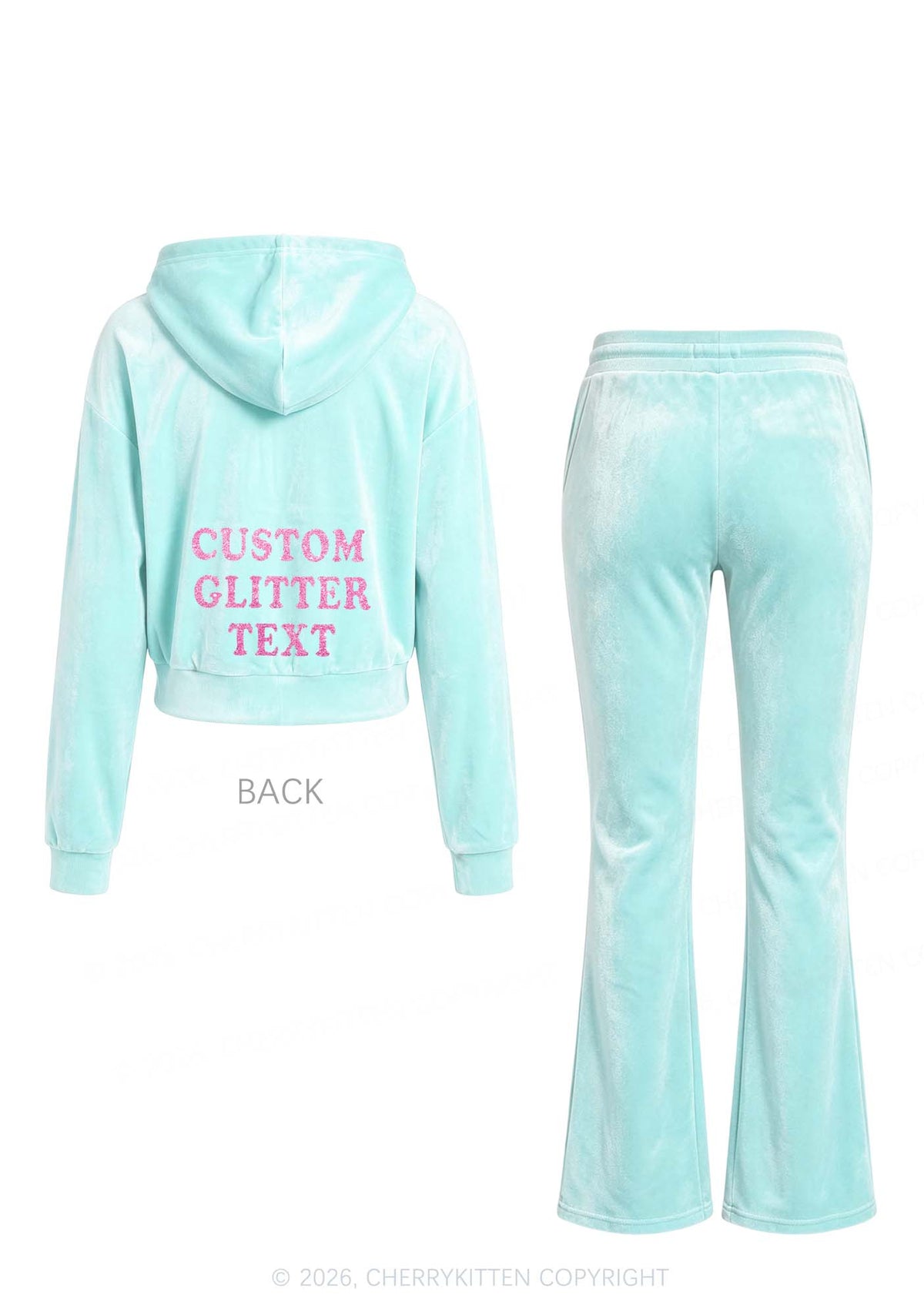 Custom Text Glitter Y2K Velvet Tracksuit Set Cherrykitten