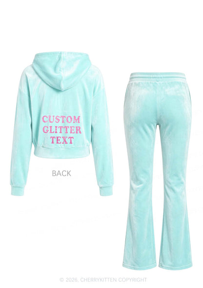 Custom Text Glitter Y2K Velvet Tracksuit Set Cherrykitten