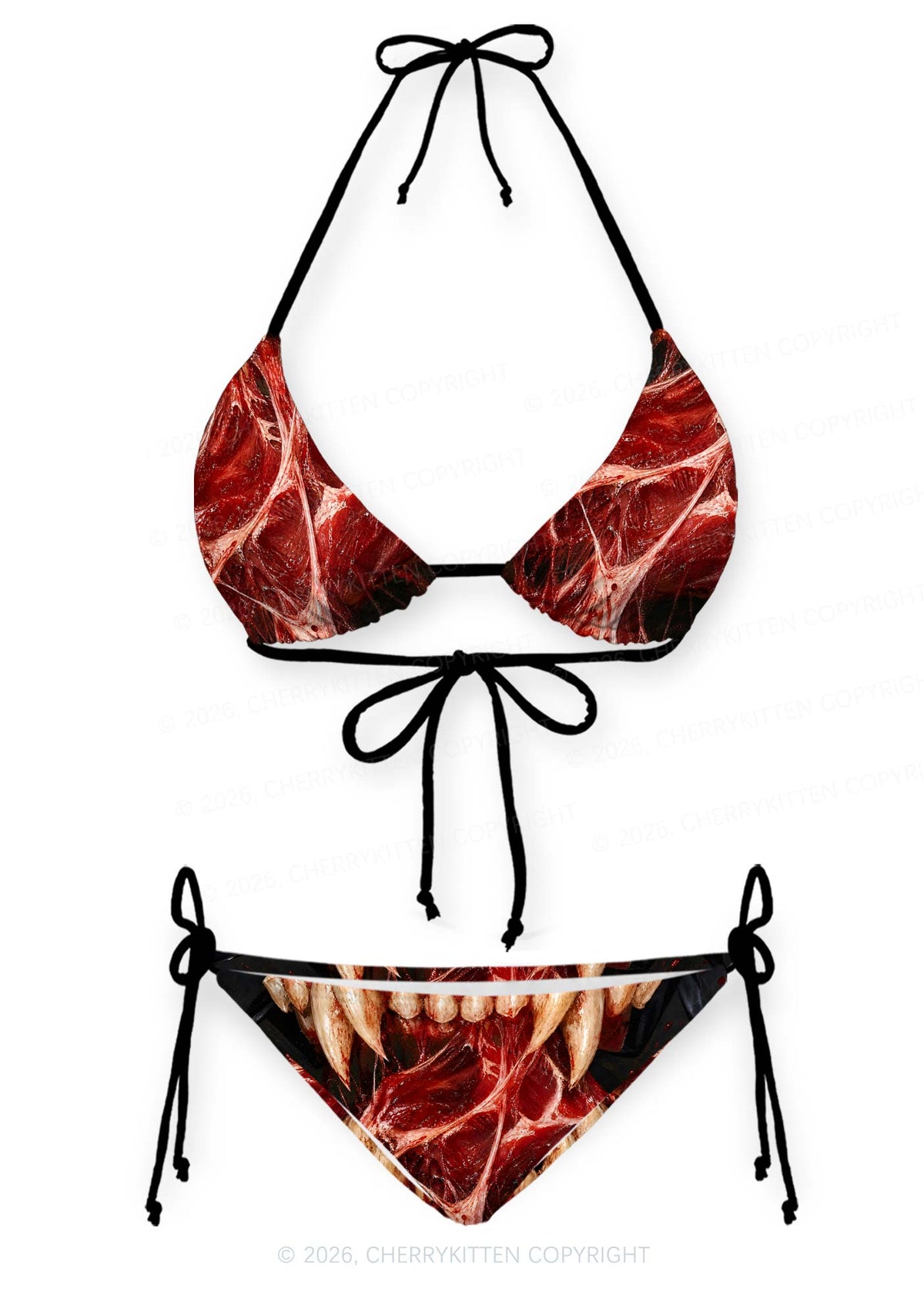 Halloween Blood Fangs Y2K Print Bikini Set Cherrykitten