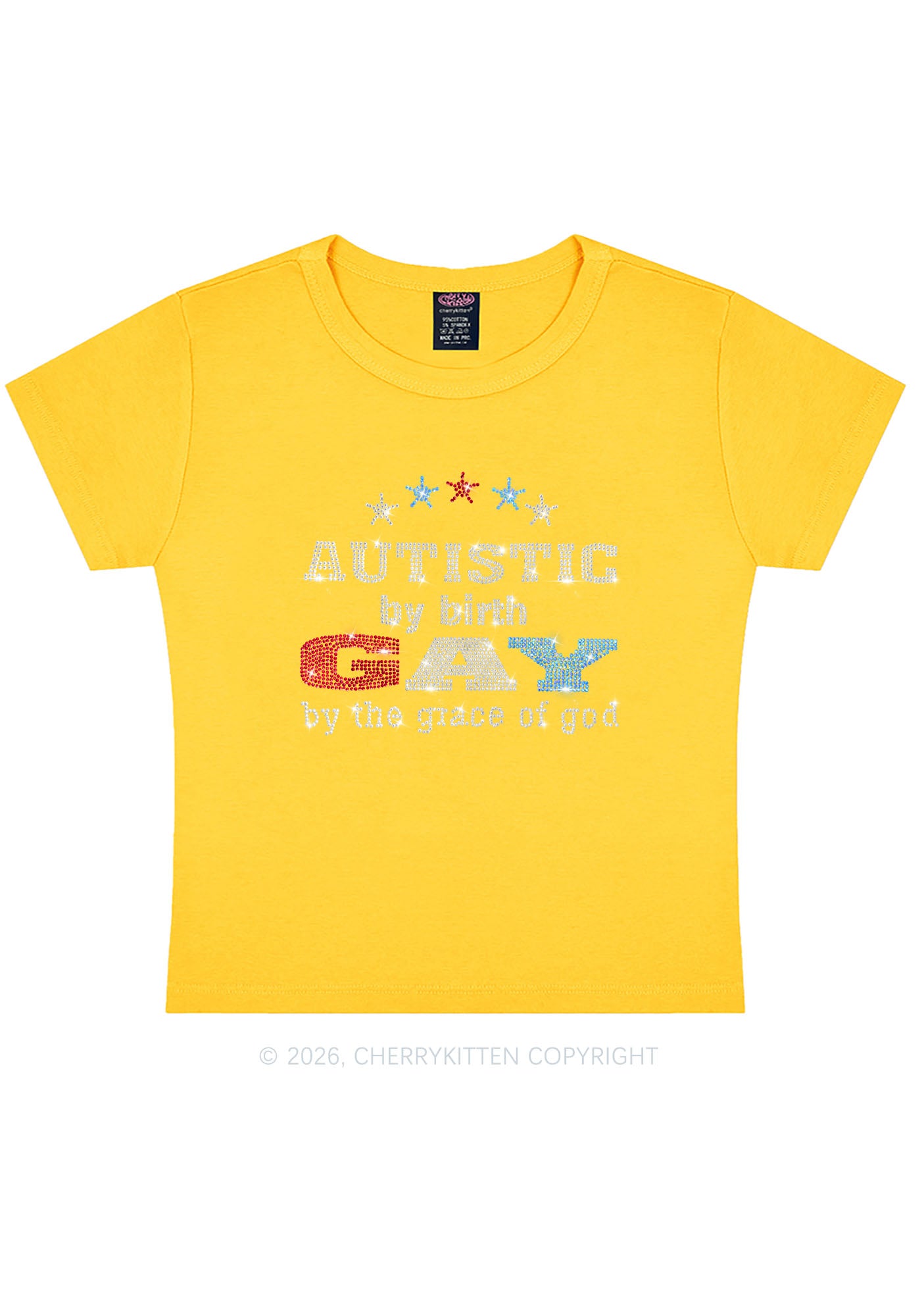 Rhinestone Autistic Gay Pride Y2K Baby Tee Cherrykitten