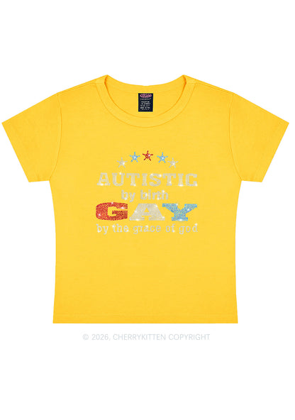 Rhinestone Autistic Gay Pride Y2K Baby Tee Cherrykitten