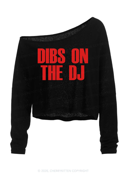 Dibs On The DJ Y2K Off Shoulder Long Sleeve Crop Top Cherrykitten