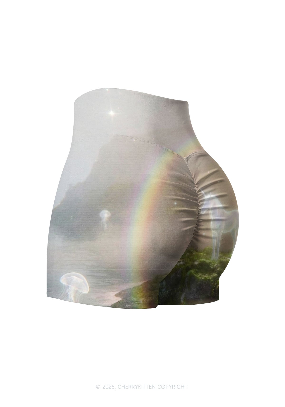 Rainbow Glowing Unicorn Y2K Print Gym Shorts Cherrykitten
