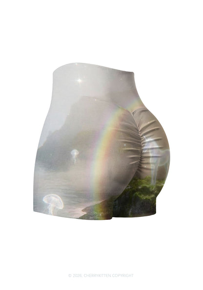Rainbow Glowing Unicorn Y2K Print Gym Shorts Cherrykitten
