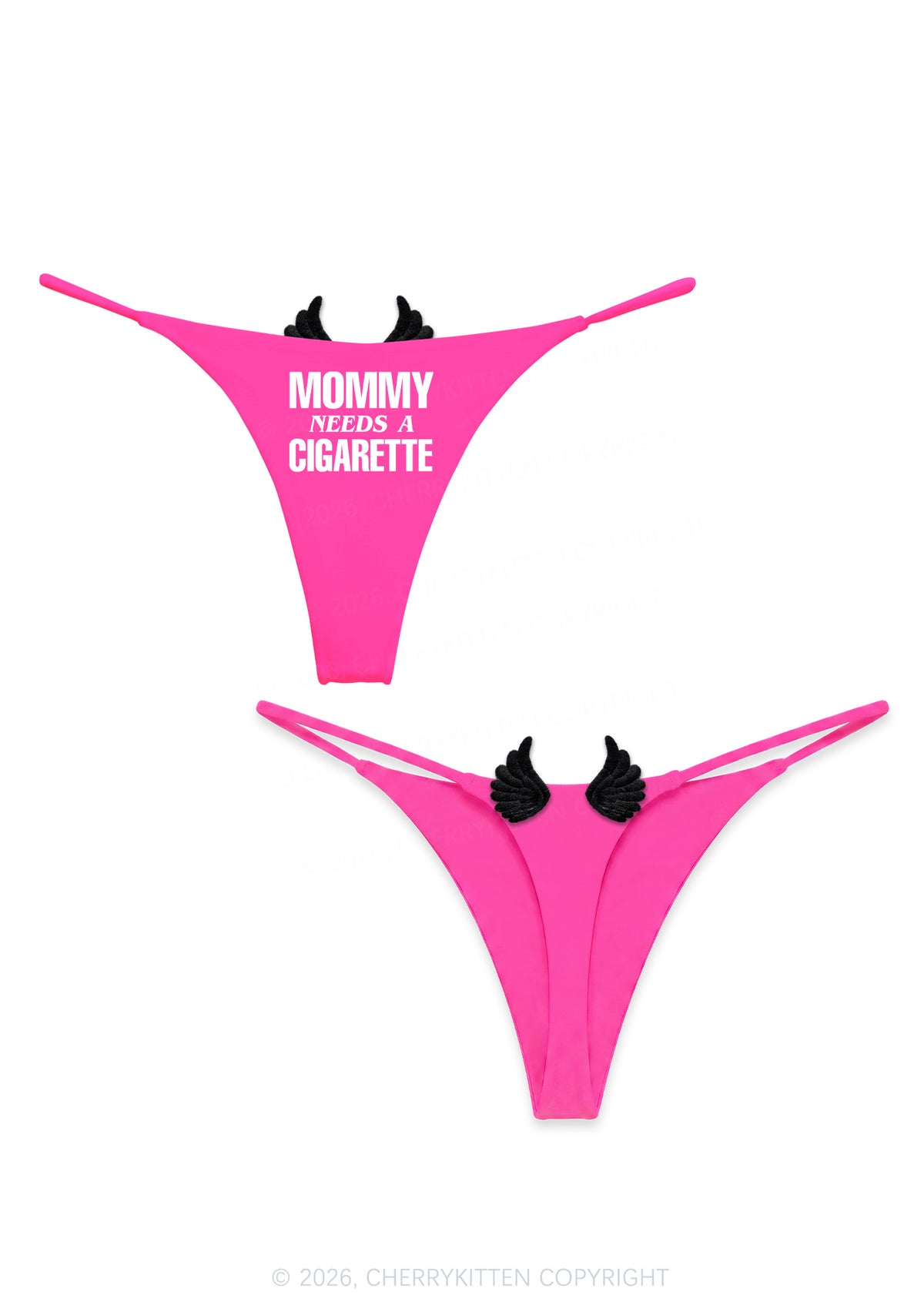 Mommy Needs A Cigarette Y2K Goth Angel Wings Bikini String Thong Cherrykitten